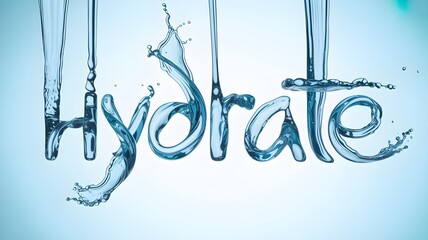 The word 'hydrate' formed with water splashes, symbolizing hydration and refreshment.