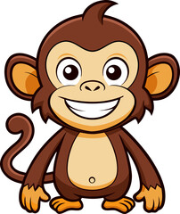 happy cartoon monkey  cartoon vector line art icon and white , white background