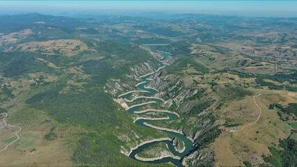 Curved meanders in canyon of Uvac river Serbia