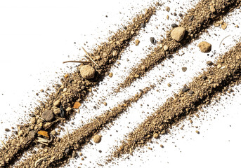 Sandy soil texture with pebbles isolated on a transparent background