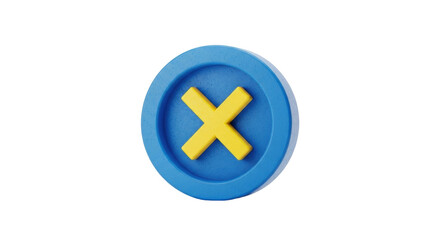 Isolated blue round object with yellow cross symbol, cancellation mark, negation, wrong sign