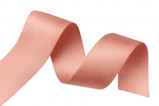 Pink satin ribbon gracefully swirling, creating an elegant and delicate decoration element. Background is transparent