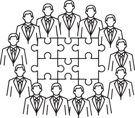 Teamwork Business Concept People Puzzle Together Team Connection Cooperation Outline
