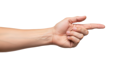 Isolated hand pointing forward, Caucasian male gesturing to something, direction, choice