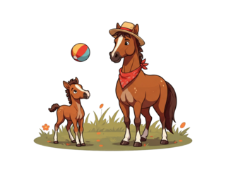 Playful horse and foal enjoying a sunny day outdoors