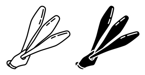 Line icon. Hands of a circus juggler holds juggling clubs. Simple black and white vector isolated on white background