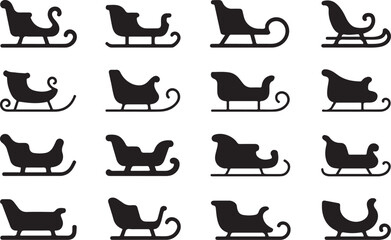 Black sleigh silhouettes on a white background