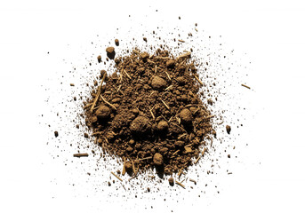 Earthy soil pile with straw fragments isolated on a transparent background