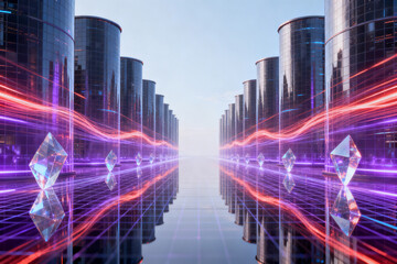 Futuristic data center with glowing lines