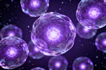 Purple glowing cells in space