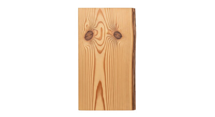 Isolated pine plank with knotholes, natural wood texture and light brown grain pattern