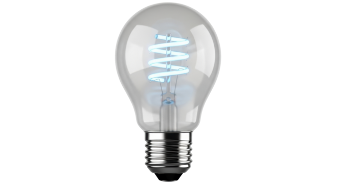 Isolated decorative lightbulb with spiral filament for modern lighting concepts and design