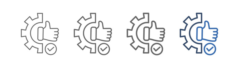 
Reliability outline icon set with gear, hand and check mark design