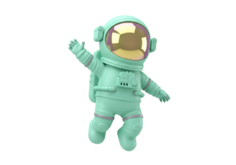 Mint green astronaut floating isolated PNG, spaceman in zero gravity for kids design and space exploration concepts