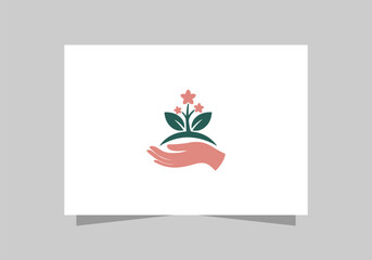 Hand holding tree logo nature, growth, and environmental care. health care icon vector design 