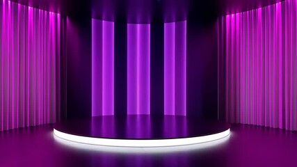 Futuristic Stage with Glowing Lights and Elegant Drapes for Virtual Events