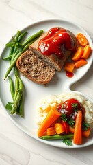 fresh wholesome plated clean healthy modern meatloaf mashed potatoes minimal bright contemporary  
