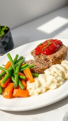 meatloaf mashed potatoes healthy modern fresh wholesome bright clean minimal plated contemporary  
