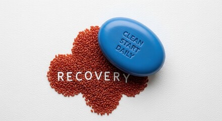 Blue Pill and Red Seeds Representing Recovery and New Beginnings