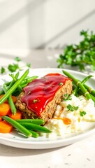 wholesome modern bright plated contemporary fresh minimal meatloaf mashed potatoes healthy clean  
