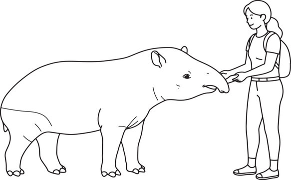 black and white tapir and woman clip art preview