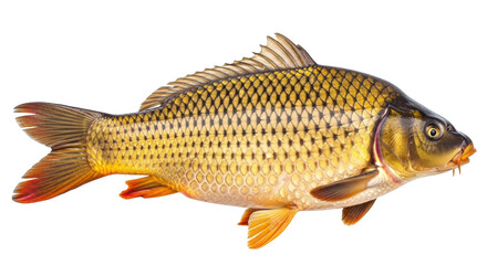 Isolated Golden Carp Freshwater Fish, Aquatic Animal with Scales and Fins. Side View