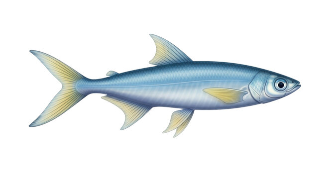 Isolated illustration of an Atlantic ladyfish with silvery coloration, open-water predator