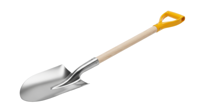 Isolated round point shovel with D-grip for digging or gardening, construction tool
