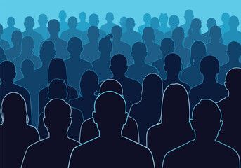 Obraz premium Silhouettes of a large crowd of people against a blue background.