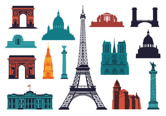 Obraz premium Collection of iconic Parisian landmarks in a stylized pixel art design.