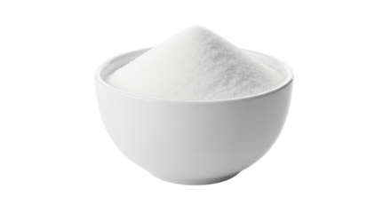 Isolated bowl with granular white powder ingredient, ideal for cooking or baking use