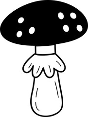 Cute Doodle Mushroom Illustration Hand Drawn Black Toadstool on White Background	