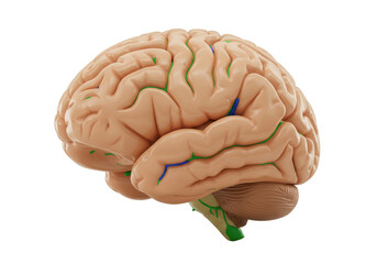 Human brain model isolated on transparent background, anatomical representation of the central nervous system for medical education