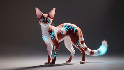 Fantasy White Orange Cat with Neon Blue Light Tattoo