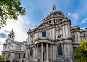St. Paul's Cathedral, London, United Kingdom. South side of the historic Anglican cathedral designed by Sir Christoper Wren, completed in  1710.