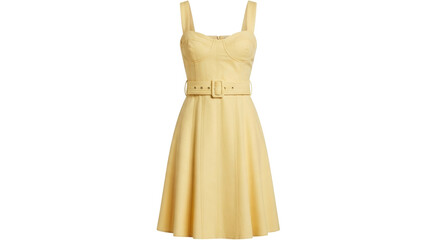Isolated dress in yellow, stylish midi length for special events, feminine fashion clothing