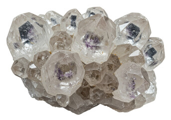 Cluster of amethyst crystals isolated on transparent background, mineral specimen with purple...