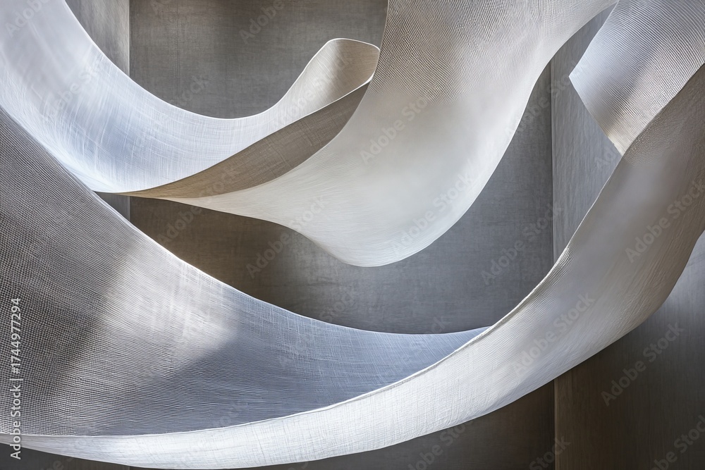 Wall mural abstract curved shapes with textured surfaces creating dynamic light play and ethereal beauty