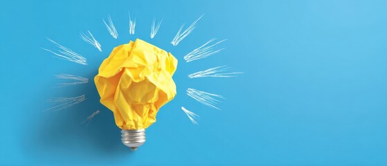 The paper light bulb symbolizing creative idea and innovation on a bright blue background