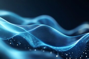 Flowing Blue Particle Wave Abstract Digital Landscape Background with Dotted Grid