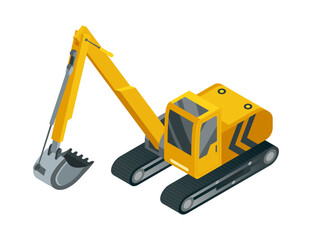 Yellow Isometric Excavator A Symbol of Construction Machinery and Heavy Equipment in Operations