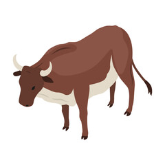 Farm animal isometric. Domestic animal in 3d flat back and front view. Cute game character of cow. Vector icon