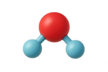 Water molecule h2o with oxygen and hydrogen atoms, a 3d scientific model on transparent background