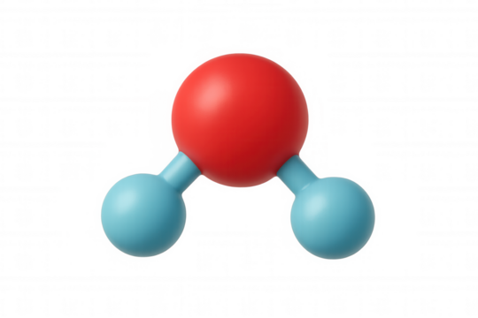 Water molecule h2o with oxygen and hydrogen atoms, a 3d scientific model on transparent background - Powered by Adobe