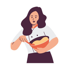 Illustration of Woman Mixing Batter in Bowl