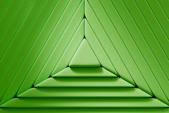 Symmetrical green geometric 3d layered triangle abstract background