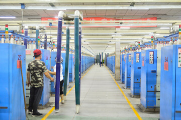 Cotton textile factory equipment is in operation
