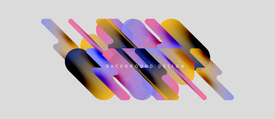 Abstract colorful shapes overlap, creating dynamic visual effect. Gradient hues blend, forming modern background design.