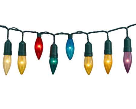 String of Christmas lights isolated on transparent background. 