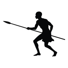African Hunter or Warrior Silhouette Charging with a Long Spear